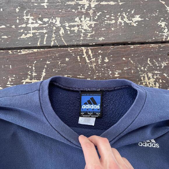 (L) Vintage 90s Y2K Adidas Crewneck Sweatshirt Navy Faded - Picture 3 of 6